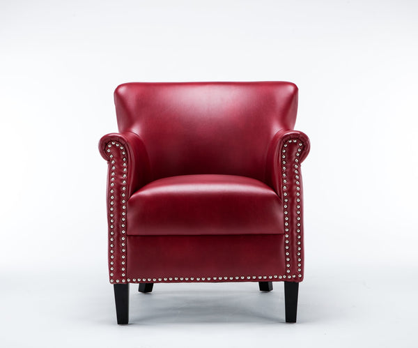 English Elm Hadley Red Faux Leather Club Chair with Muted Nailhead Trim, 4.5" Foam Cushion, Solid Wood Legs B050125404
