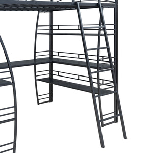 English Elm Full Loft Bed with L-Shaped Desk, 4-Tier Shelving, Metal Guardrails, USB Ports, Wireless Charging, Modern Dorm Room Solution Black SF000021AAB