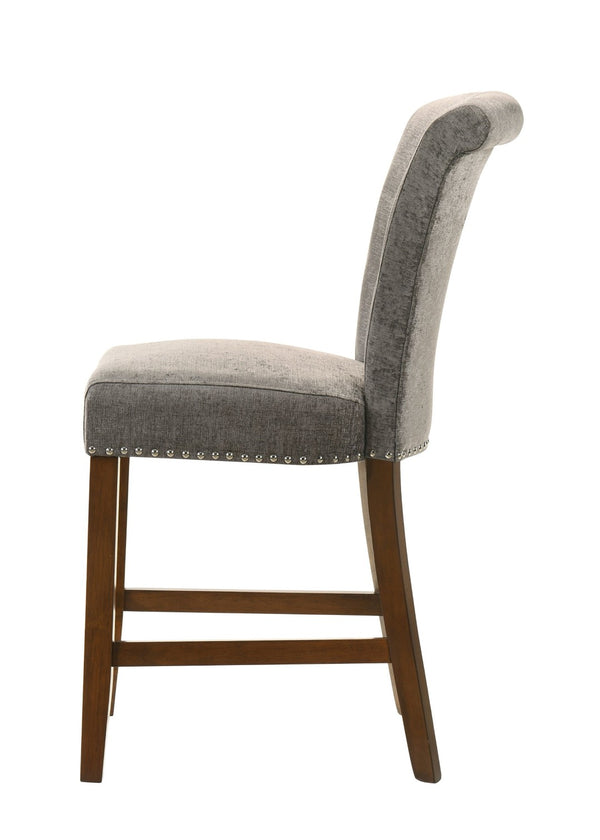 English Elm Auggie Tufted Gray Fabric Counterstool with Nailhead Trim and Espresso Wood Base B061128584