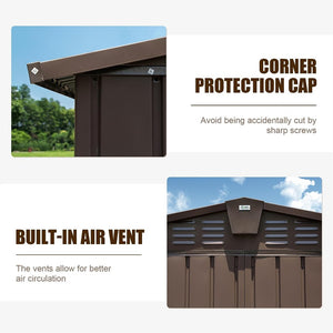 English Elm Outdoor Galvanized Steel Storage Shed 10x8 Lockable Double Door Backyard Organizer W1859S00040