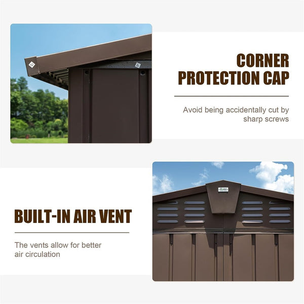 English Elm Outdoor Galvanized Steel Storage Shed 10x8 Lockable Double Door Backyard Organizer W1859S00040