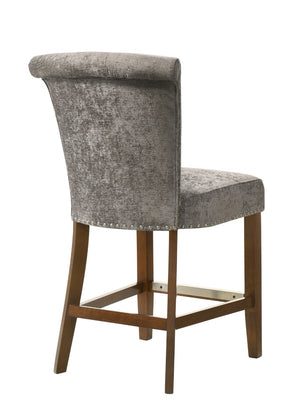English Elm Auggie Tufted Gray Fabric Counterstool with Nailhead Trim and Espresso Wood Base B061128584