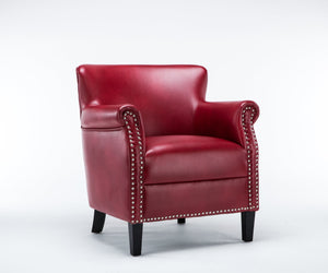 English Elm Hadley Red Faux Leather Club Chair with Muted Nailhead Trim, 4.5" Foam Cushion, Solid Wood Legs B050125404