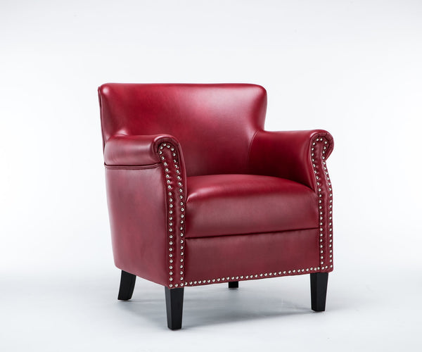 English Elm Hadley Red Faux Leather Club Chair with Muted Nailhead Trim, 4.5" Foam Cushion, Solid Wood Legs B050125404