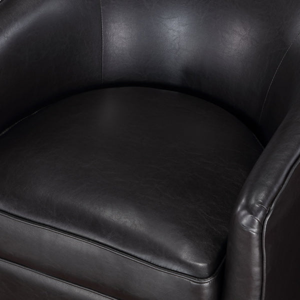 English Elm Maisy Brown Faux Leather Barrel Swivel Chair with Wood Base, Pocket Coil Seat, 360° Comfort & Easy Care B050125446