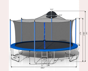 English Elm 14ft Outdoor Trampoline with Basketball Hoop Safety Enclosure Net and Steel Ladder W285128088
