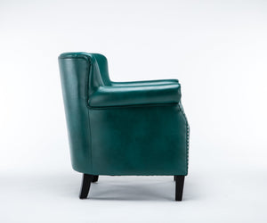 English Elm Hadley Teal Club Chair with Teal Faux Leather, 4.5" Foam, No-Sag Springs, Muted Chrome Nailhead Trim B050125406
