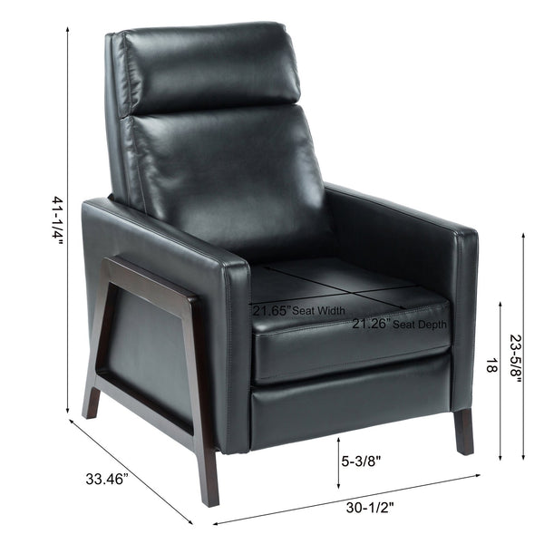 English Elm Madeline Mid-Century Push Back Recliner with Exposed Wood Frame, Pocketed Coil Seating, Gel Upholstery Black B050125437