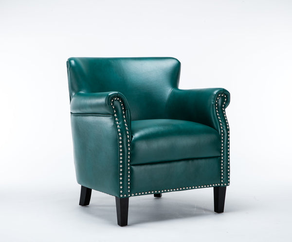 English Elm Hadley Teal Club Chair with Teal Faux Leather, 4.5" Foam, No-Sag Springs, Muted Chrome Nailhead Trim B050125406