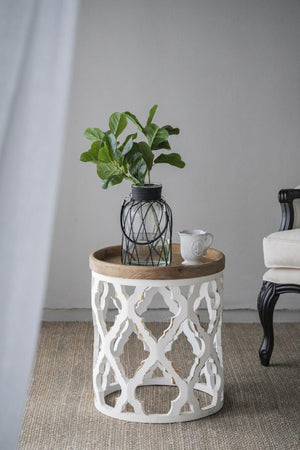 English Elm 23" Solid Fir Wood Side Table Vintage Farmhouse Distressed Finish for Living Room W2078125380