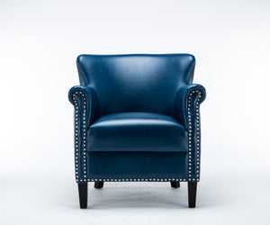 English Elm Hadley Navy Blue Club Chair with Faux Leather, 4.5" Foam, No-Sag Springs, Chrome Nailhead Trim B050125403