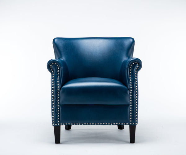English Elm Hadley Navy Blue Club Chair with Faux Leather, 4.5" Foam, No-Sag Springs, Chrome Nailhead Trim B050125403