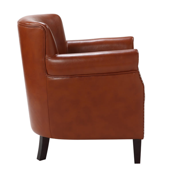 English Elm Hadley Upholstered Club Chair with Faux Leather, Nailhead Trim, Solid Wood Frame & Plush Foam Comfort Caramel B050125408