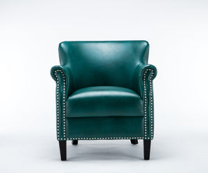 English Elm Hadley Teal Club Chair with Teal Faux Leather, 4.5" Foam, No-Sag Springs, Muted Chrome Nailhead Trim B050125406