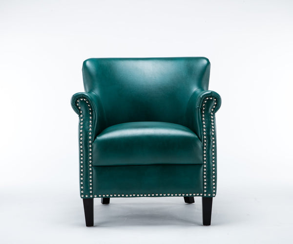 English Elm Hadley Teal Club Chair with Teal Faux Leather, 4.5" Foam, No-Sag Springs, Muted Chrome Nailhead Trim B050125406