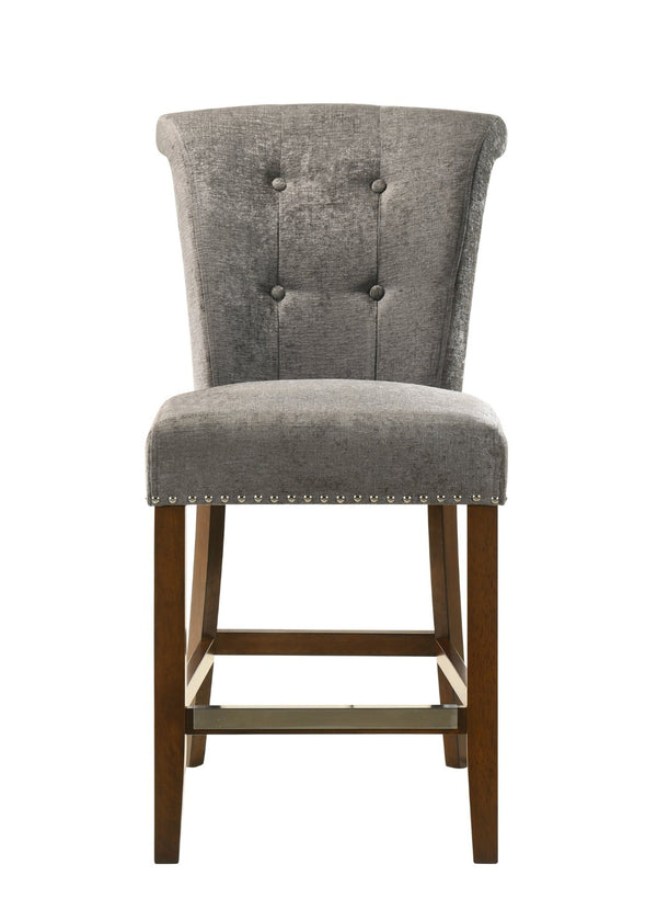 English Elm Auggie Tufted Gray Fabric Counterstool with Nailhead Trim and Espresso Wood Base B061128584