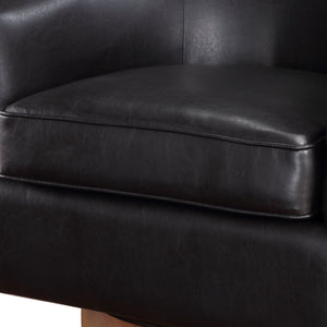 English Elm Maisy Brown Faux Leather Barrel Swivel Chair with Wood Base, Pocket Coil Seat, 360° Comfort & Easy Care B050125446