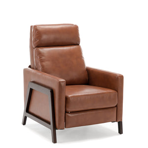 English Elm Madeline Mid-Century Push Back Recliner with Exposed Wood Frame, Pocketed Coil Seating, Gel Upholstery Caramel B050125438