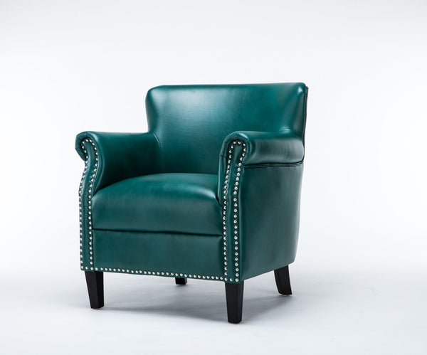 English Elm Hadley Teal Club Chair with Teal Faux Leather, 4.5" Foam, No-Sag Springs, Muted Chrome Nailhead Trim B050125406