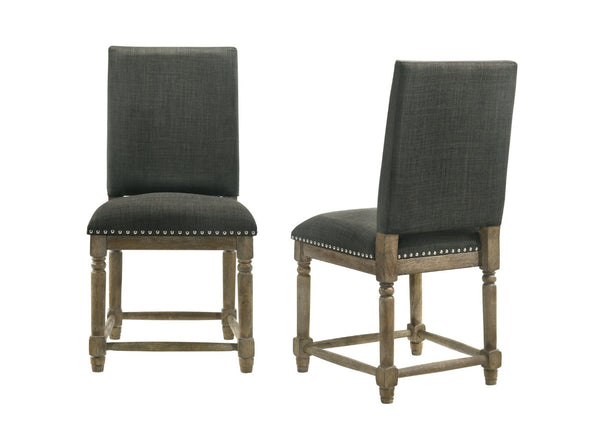 English Elm Everton Gray Upholstered Dining Chairs Set of 2 with Bronze Nailhead Wood Legs B061125431