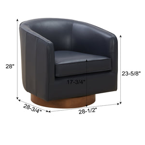 English Elm Tessa Midnight Blue Top-Grain Leather Swivel Accent Chair with Pocket Coil Seat and Wood Base B050125413