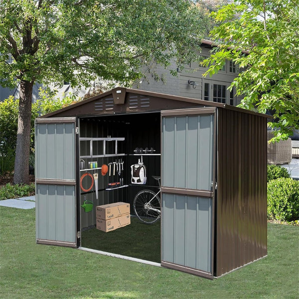 English Elm Outdoor Galvanized Steel Storage Shed 10x8 Lockable Double Door Backyard Organizer W1859S00040