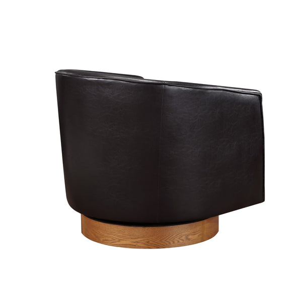 English Elm Maisy Brown Faux Leather Barrel Swivel Chair with Wood Base, Pocket Coil Seat, 360° Comfort & Easy Care B050125446