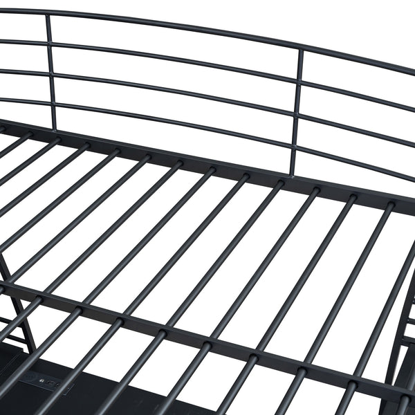 English Elm Full Loft Bed with L-Shaped Desk, 4-Tier Shelving, Metal Guardrails, USB Ports, Wireless Charging, Modern Dorm Room Solution Black SF000021AAB