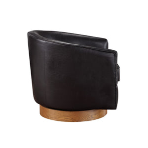 English Elm Maisy Brown Faux Leather Barrel Swivel Chair with Wood Base, Pocket Coil Seat, 360° Comfort & Easy Care B050125446