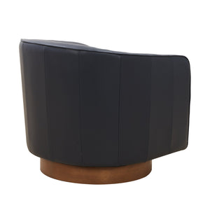 English Elm Tessa Midnight Blue Top-Grain Leather Swivel Accent Chair with Pocket Coil Seat and Wood Base B050125413