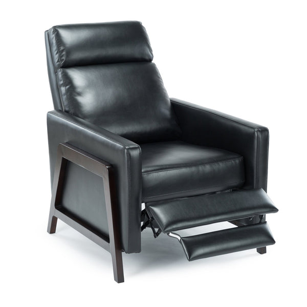 English Elm Madeline Mid-Century Push Back Recliner with Exposed Wood Frame, Pocketed Coil Seating, Gel Upholstery Black B050125437