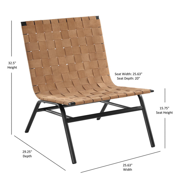 English Elm Camden Mid-Century Woven Brown Leather Accent Chair with Black Metal Frame, Durable Comfort, 35.75"L B050P229973