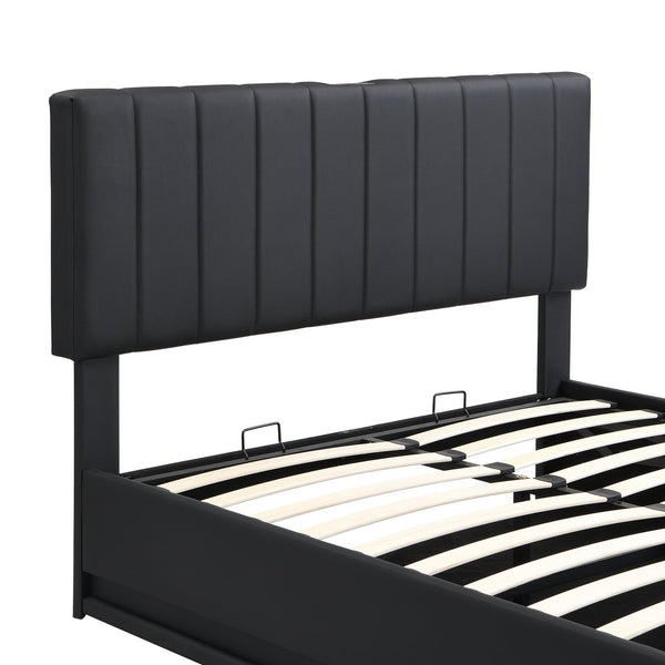 English Elm Full Upholstered Platform Bed with Hydraulic Storage, RGB LED Sensor Lights, USB Sockets, Modern Chic Black SF000031AAB
