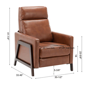 English Elm Madeline Mid-Century Push Back Recliner with Exposed Wood Frame, Pocketed Coil Seating, Gel Upholstery Caramel B050125438
