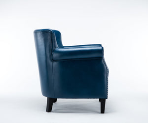 English Elm Hadley Navy Blue Club Chair with Faux Leather, 4.5" Foam, No-Sag Springs, Chrome Nailhead Trim B050125403