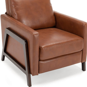 English Elm Madeline Mid-Century Push Back Recliner with Exposed Wood Frame, Pocketed Coil Seating, Gel Upholstery Caramel B050125438
