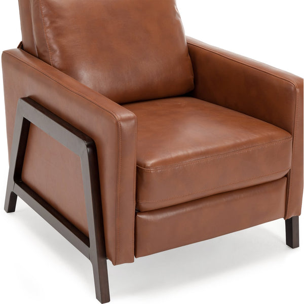 English Elm Madeline Mid-Century Push Back Recliner with Exposed Wood Frame, Pocketed Coil Seating, Gel Upholstery Caramel B050125438