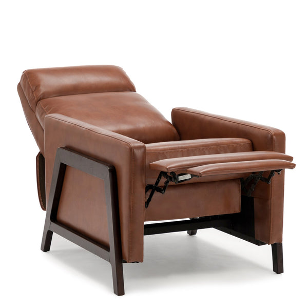 English Elm Madeline Mid-Century Push Back Recliner with Exposed Wood Frame, Pocketed Coil Seating, Gel Upholstery Caramel B050125438