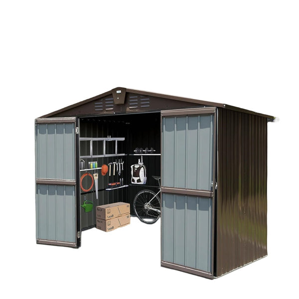 English Elm Outdoor Galvanized Steel Storage Shed 10x8 Lockable Double Door Backyard Organizer W1859S00040