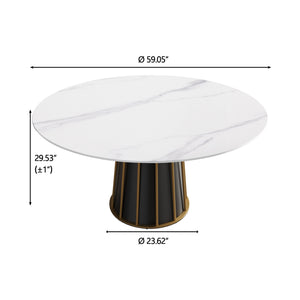 English Elm 59.05"Modern Round White Sintered Stone Dining Table With Iron Base - Seats 6-8 For Stylish Meals W1535S00262