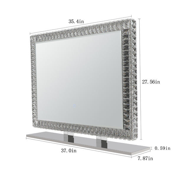 English Elm LED Crystal Vanity Mirror with Dimmable Touch Lights, Warm–Cool LEDs, Mountable Tabletop Elegance W1340119591