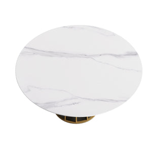 English Elm 59.05"Modern Round White Sintered Stone Dining Table With Iron Base - Seats 6-8 For Stylish Meals W1535S00262