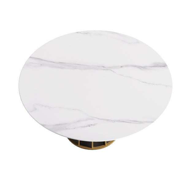 English Elm 59.05"Modern Round White Sintered Stone Dining Table With Iron Base - Seats 6-8 For Stylish Meals W1535S00262