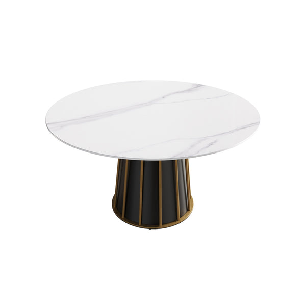 English Elm 53.15"Modern Round Dining Table With Premium Sintered Stone Top & Sturdy Iron Base - Seats 6 Comfortably W1535S00261