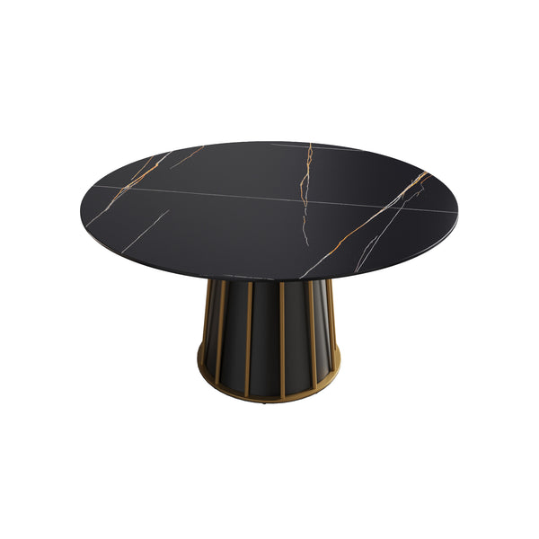 English Elm 53.15"Modern Round Dining Table With Black Iron Base - Stylish, Durable, Seats 6, Easy Maintenance! W1535S00259