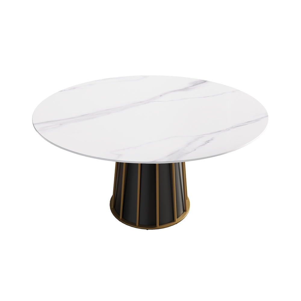 English Elm 59.05"Modern Round White Sintered Stone Dining Table With Iron Base - Seats 6-8 For Stylish Meals W1535S00262