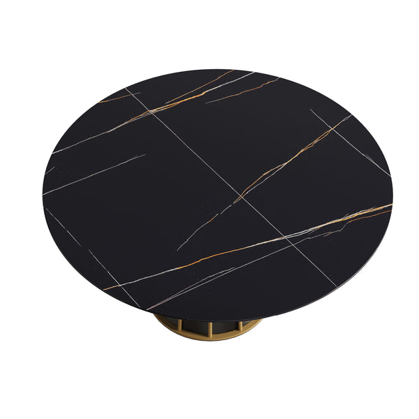 English Elm 59.05"Modern Artificial Stone Round Dining Table With Black Iron Base - Seats 6-8 For Stylish Meals W1535S00260