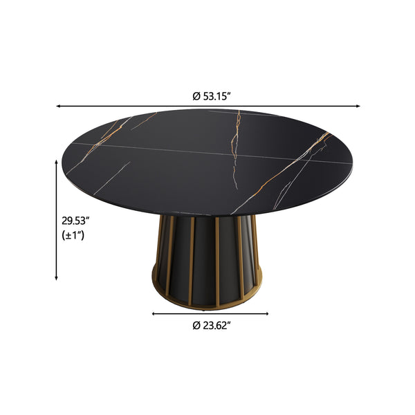 English Elm 53.15"Modern Round Dining Table With Black Iron Base - Stylish, Durable, Seats 6, Easy Maintenance! W1535S00259