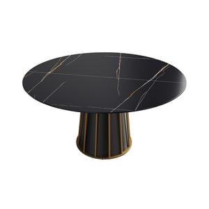 English Elm 59.05"Modern Artificial Stone Round Dining Table With Black Iron Base - Seats 6-8 For Stylish Meals W1535S00260