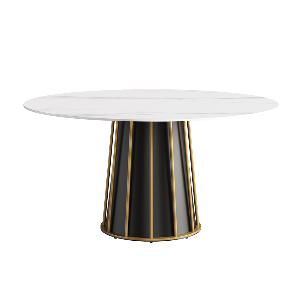 English Elm 59.05"Modern Round White Sintered Stone Dining Table With Iron Base - Seats 6-8 For Stylish Meals W1535S00262